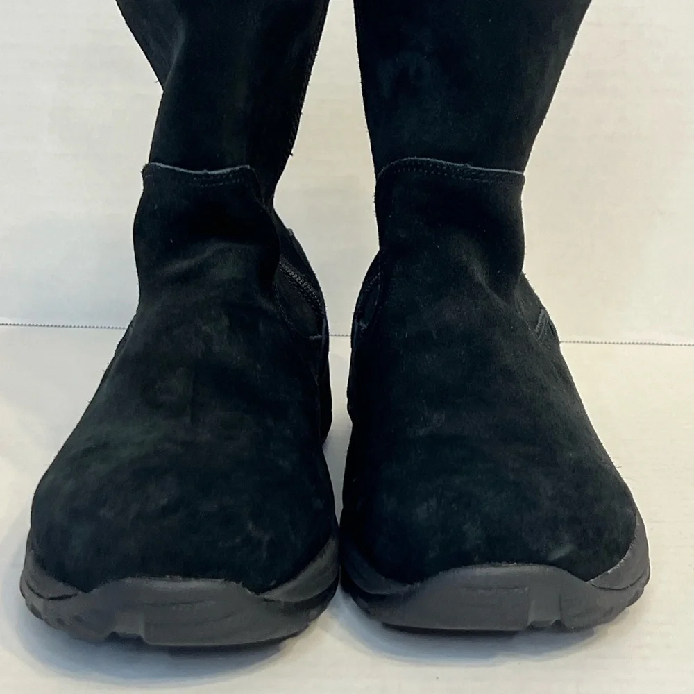 L.L. Bean Womens Suede Side‎ Zip Round Toe Mid Calf Black Winter Boots Sz 11